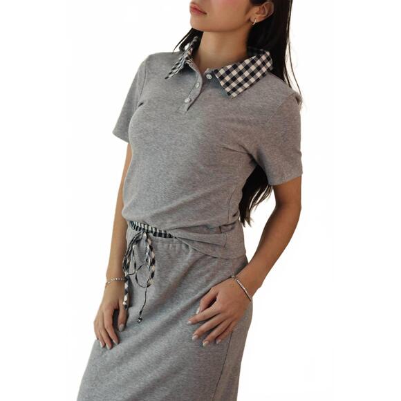 NEW SUNDAYUP anna polo shirt and midi skirt set in grey - Picture 3 of 10